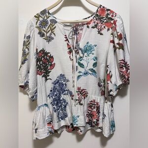 CECE peplum Blouse floral print slightly puffed sleeves size medium approx